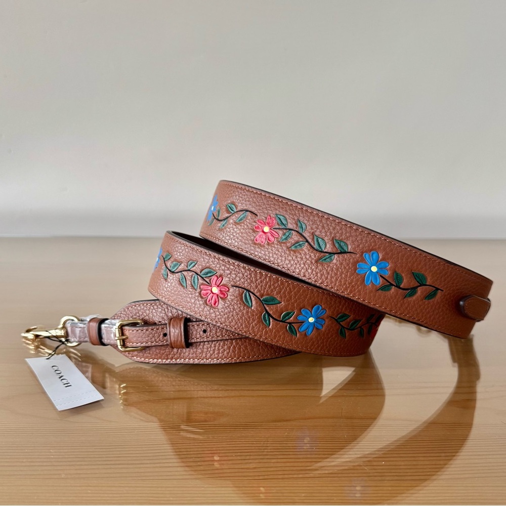 Coach Redwood Tooled Leather Strap with Floral Design